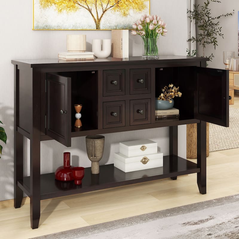 Vintage Console Table with 4 Drawers and Bottom Shelf