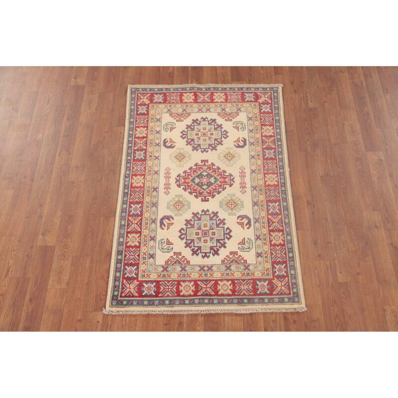 Geometric Kazak Foyer Rug Hand-Knotted Oriental Wool Carpet - 2'9" x 4'3"