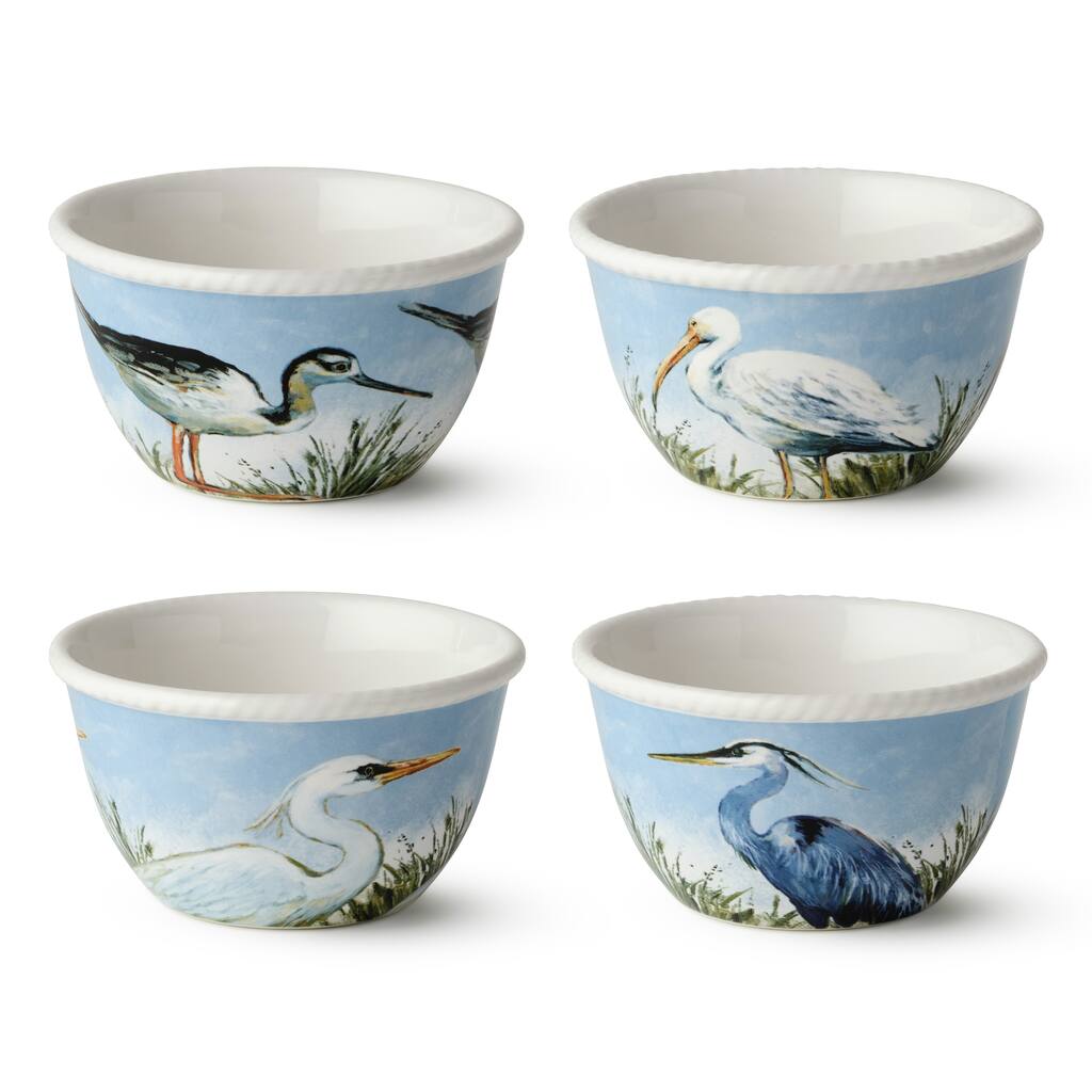 Certified International Coastal Birds 5.25" Ice Cream/Dessert Bowls, Set of 4 Assorted Designs - 6.00"L x 6.00"W x 3.25"H