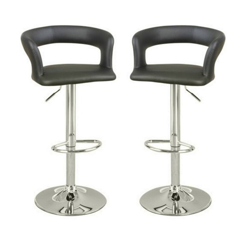 Set of 2 Art Deco Adjustable Swivel Bar Stools with Grey Faux Leather Seats and Metal Base for Kitchen Counter