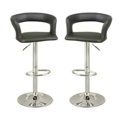Set of 2 Art Deco Adjustable Swivel Bar Stools with Grey Faux Leather Seats and Metal Base for Kitchen Counter