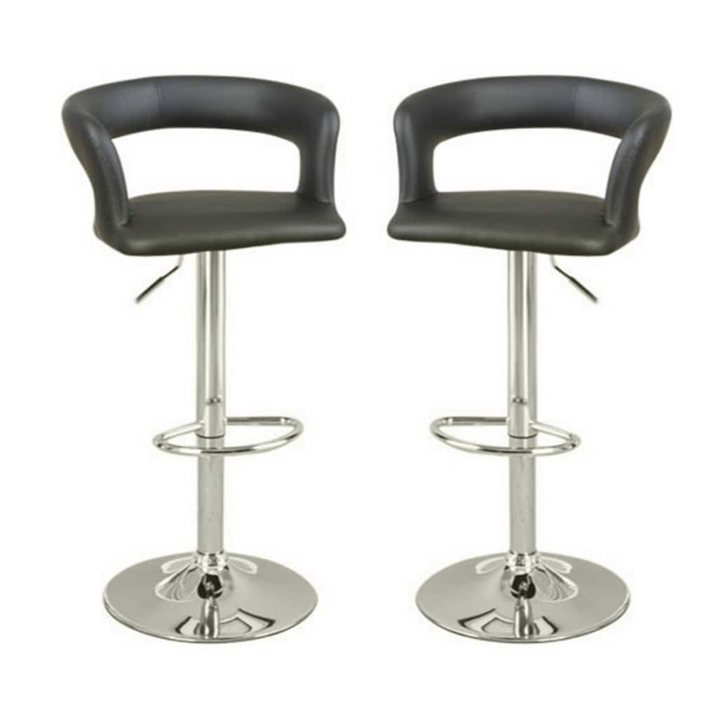 Set of 2 Art Deco Adjustable Swivel Bar Stools with Grey Faux Leather Seats and Metal Base for Kitchen Counter