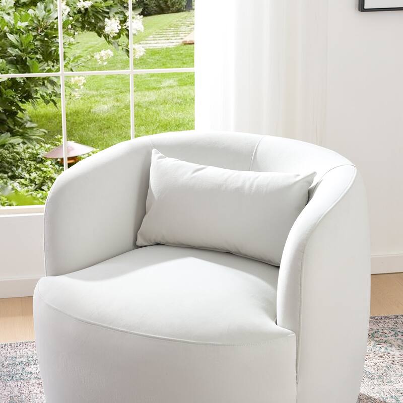 KINWELL 34" Wide Velvet Upholstered Swivel Accent Chair with Toss Pillow