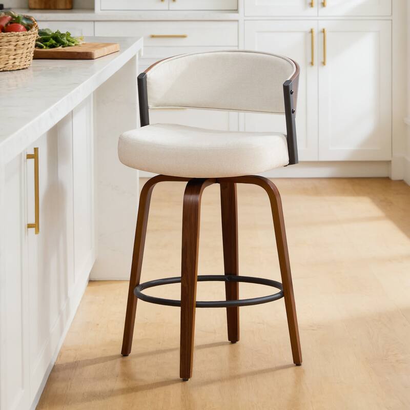 Upholstered Swivel Counter Height Bar Stool with Curved Back and Bentwood Frame - 37.2"H x 19.1"W x 20.5"D