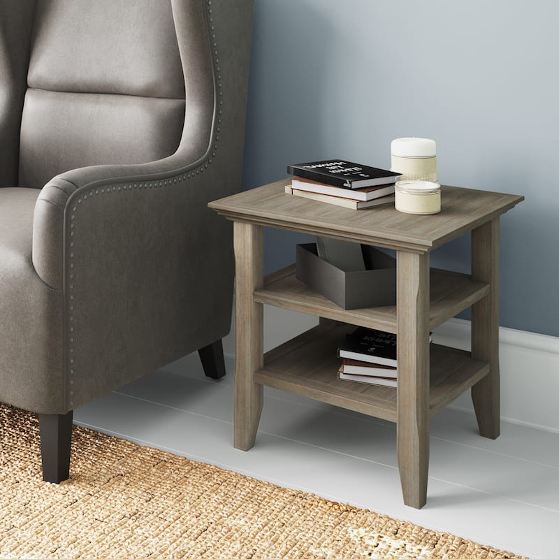 WYNDENHALL Normandy Solid Wood Square Transitional End Table - 19 inch Wide - Distressed Grey
