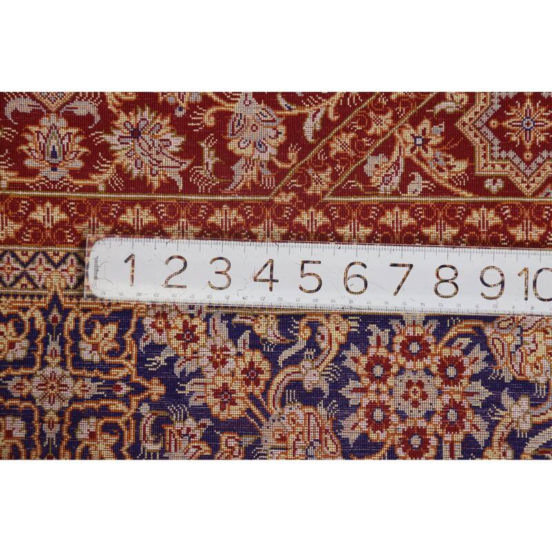 Hand Knotted Oriental Silk Carpet Traditional Floral Red Qum Area Rug - 4' 10'' X 3' 3''