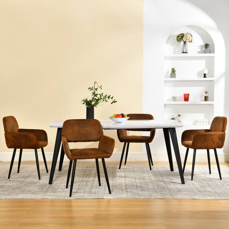 Homy Casa 5-Piece Dining Set with Upholstered Armchairs and Rectangular Table