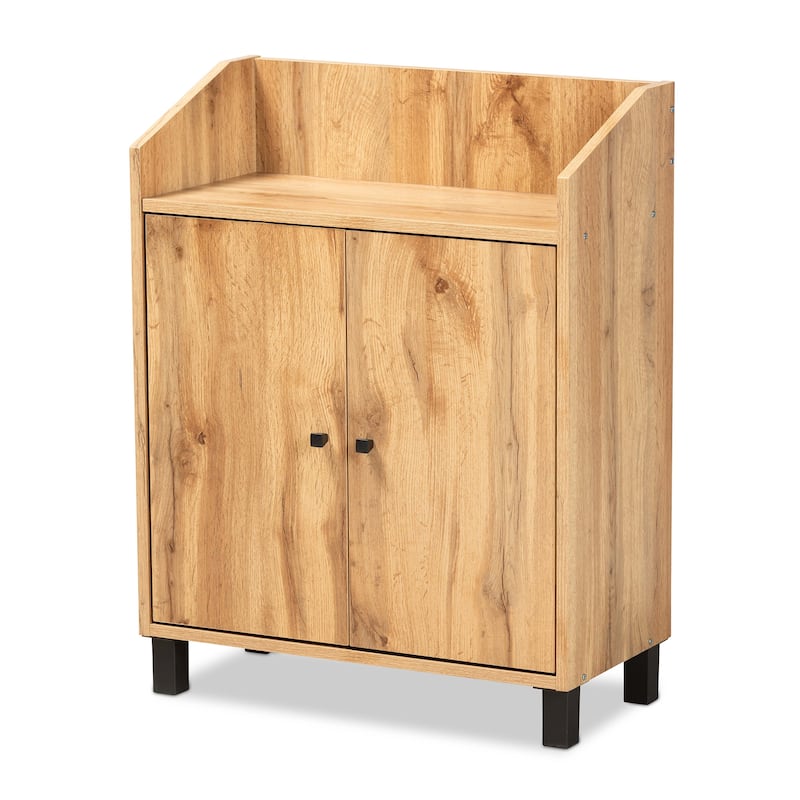 Rossin Modern 2-Door Entryway Shoe Storage Cabinet with Top Shelf - Oak