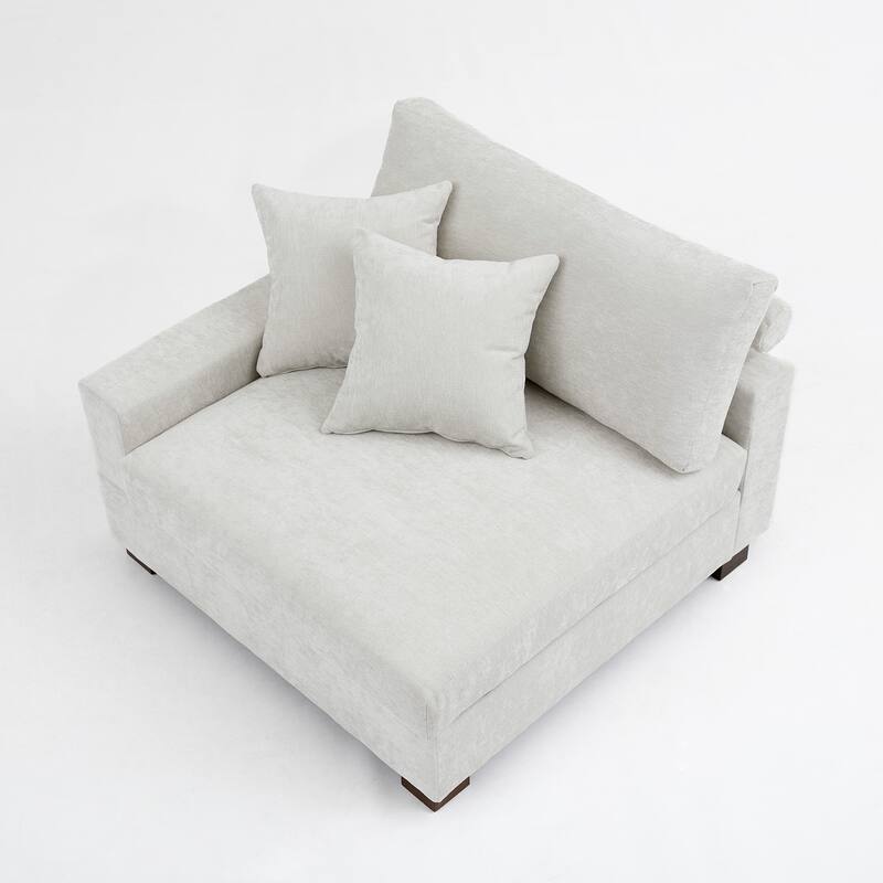 Plush Chenille Single Modular Sectional Sofa Chaise with Pillows