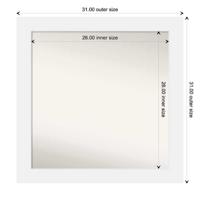 Corvino White Framed Non-Beveled Custom Wall Mirror, Bathroom Vanity Mirror - Outer Size: 31 x 31