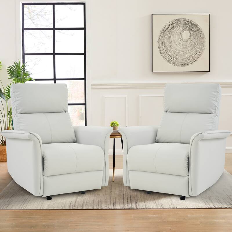 Manual Rocker Recliner Chair, PU Leather Upholstered Rocking Chair, Lounge Recliner with Pull Ring for Bedroom, Living Room
