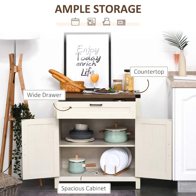Farmhouse Sideboard Buffet Cabinet, Rustic 2 Barn Doors Kitchen Cabinet, Accent Cabinet with Storage for Living Room, White