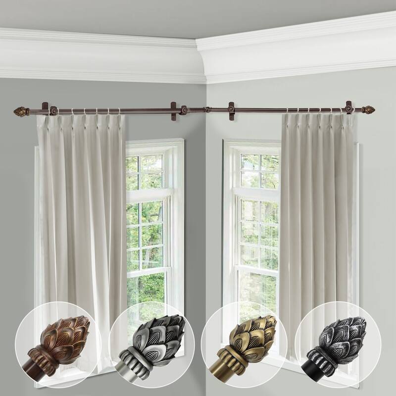 Corner Window Curtain Rod - Adjustable 120-170" Satin Nickel Rod - Modern Decor - M