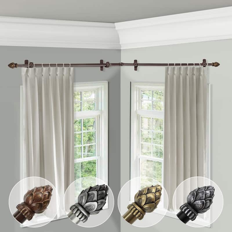 Corner Window Curtain Rod - Adjustable Dual Rod, 120-170" Black - Modern Home Decor - M