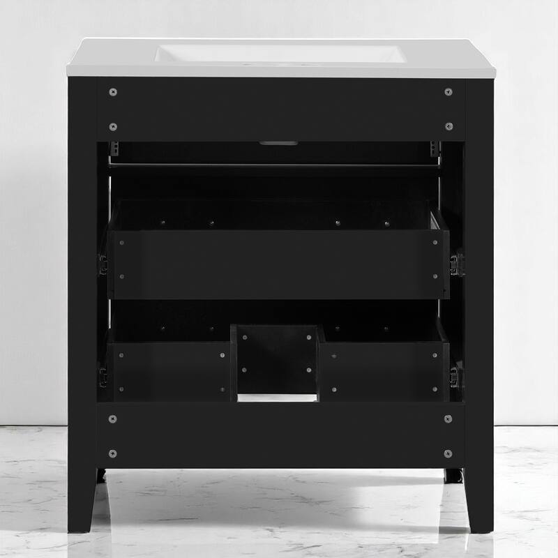 30" Bathroom Vanity with Ceramic Sink, 3 Drawers, Solid Wood Frame,Retro Cabinet, Pre-Drilled for 4" Faucet, Storage Organizer