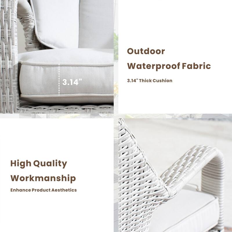 Modern 7-piece Outdoor Rectangular Wicker Aluminum Dining Set with 6 Chairs