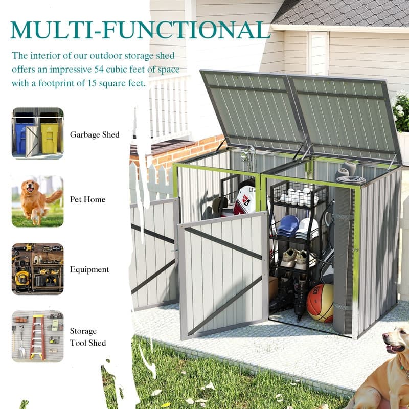 54 Cu. Ft. Outdoor Trash Can Storage Shed, Pneumatic Support Rod Storage - N/A