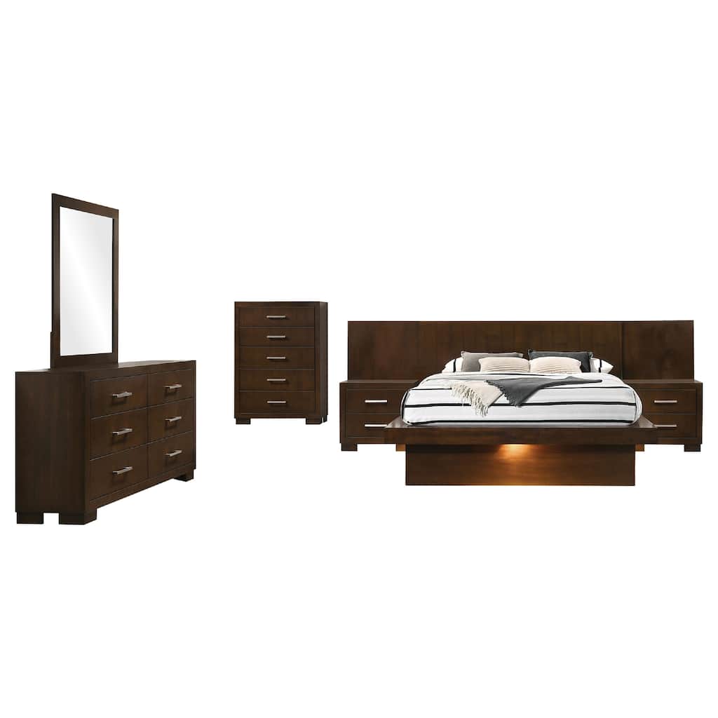 Bela 6 Piece Wall Panel Queen Bedroom Set, LED Underlight, Dark Brown
