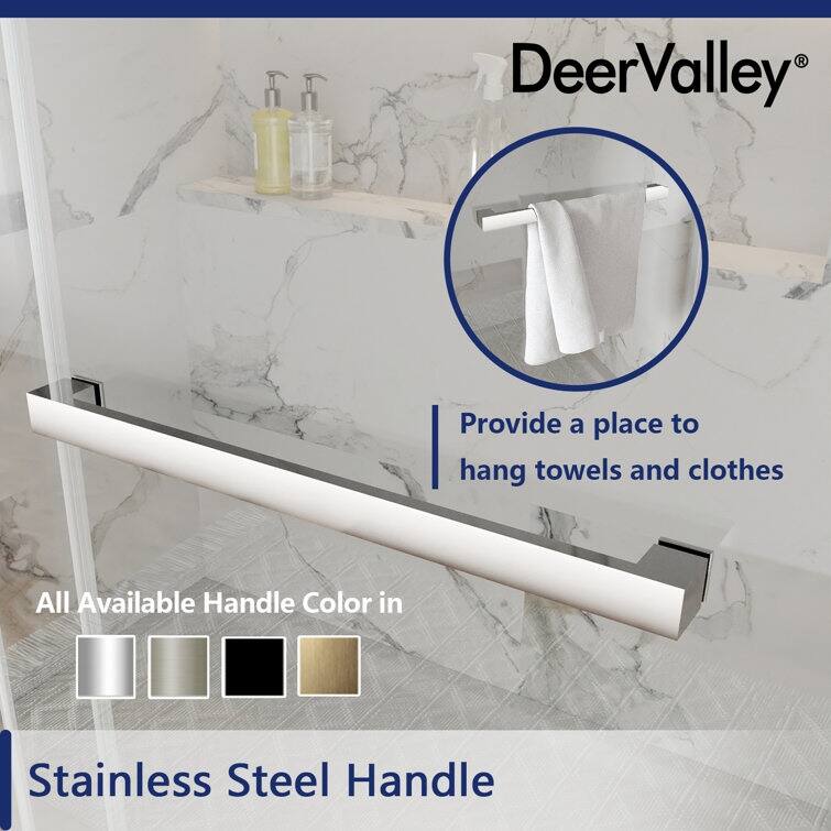 DeerValley 56" - 60" W x 76" H Double Sliding Frameless Shower Enclosure, Stainless Steel Accessories