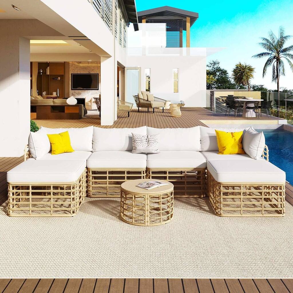 Outdoor 7-piece Patio Furniture All-Weather Rattan Sectional Sofa Set