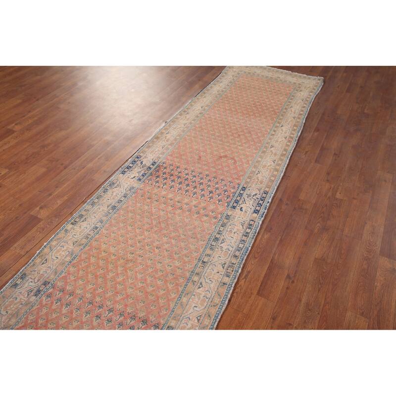 Distressed Botemir Persian Vintage Runner Rug Hand-Knotted Wool Carpet - 2'9" x 9'9"