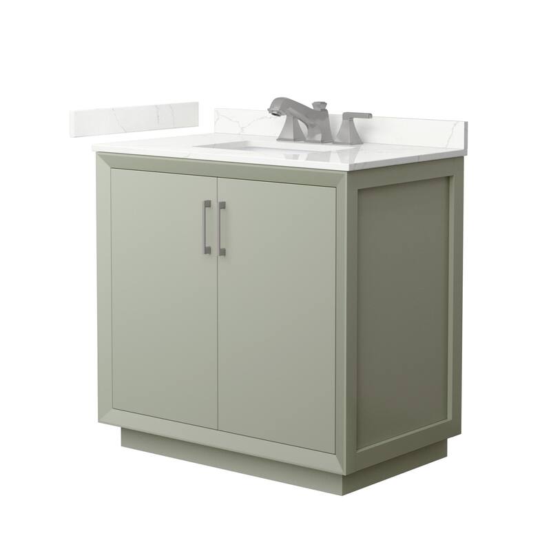 Wyndham Collection WCF414136S-QTZ-US3MXX Strada 36" Free Standing - Light Green / Giotto Quartz Top / Brushed Nickel