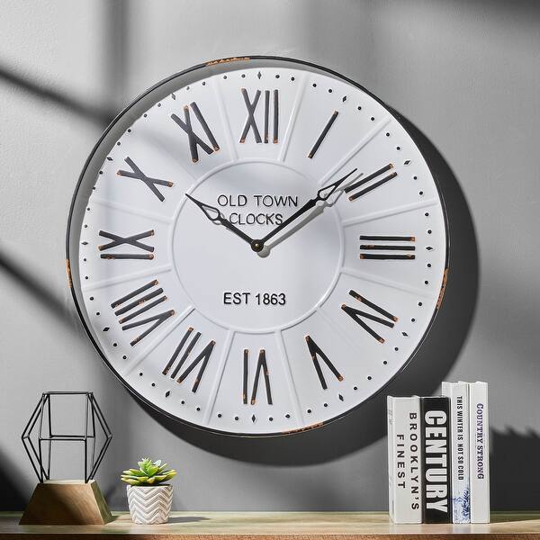 Glitzhome Modern Farmhouse Metal Enamel Wall Clock - - 34418671
