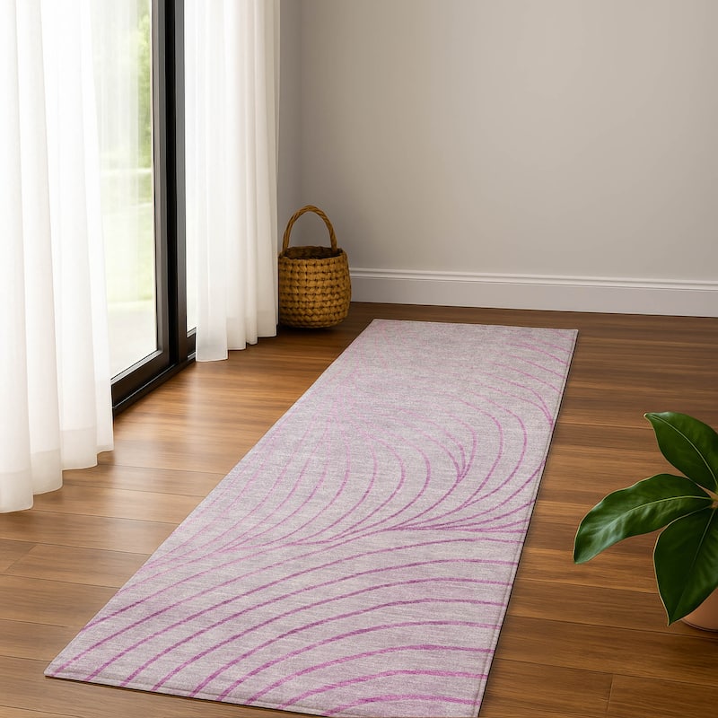 Premium Washable Super Soft Modern Wave Mayfield Rug - Blush - 2'3" x 7'6"
