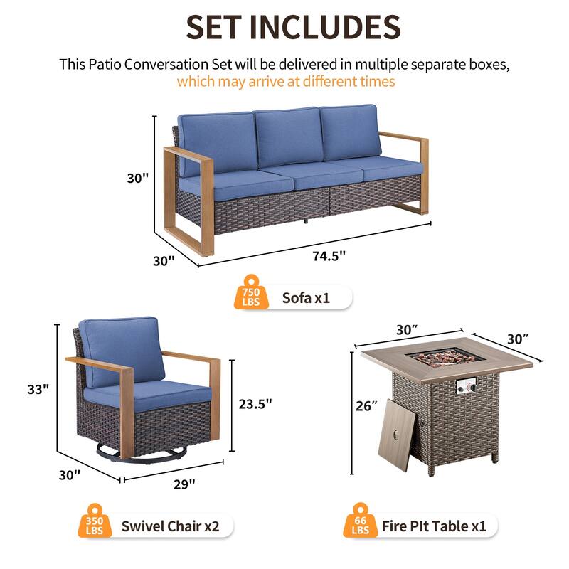 Pocassy 4/6/8PCS Sofa Swivel Chair with Fire Pit Table Set