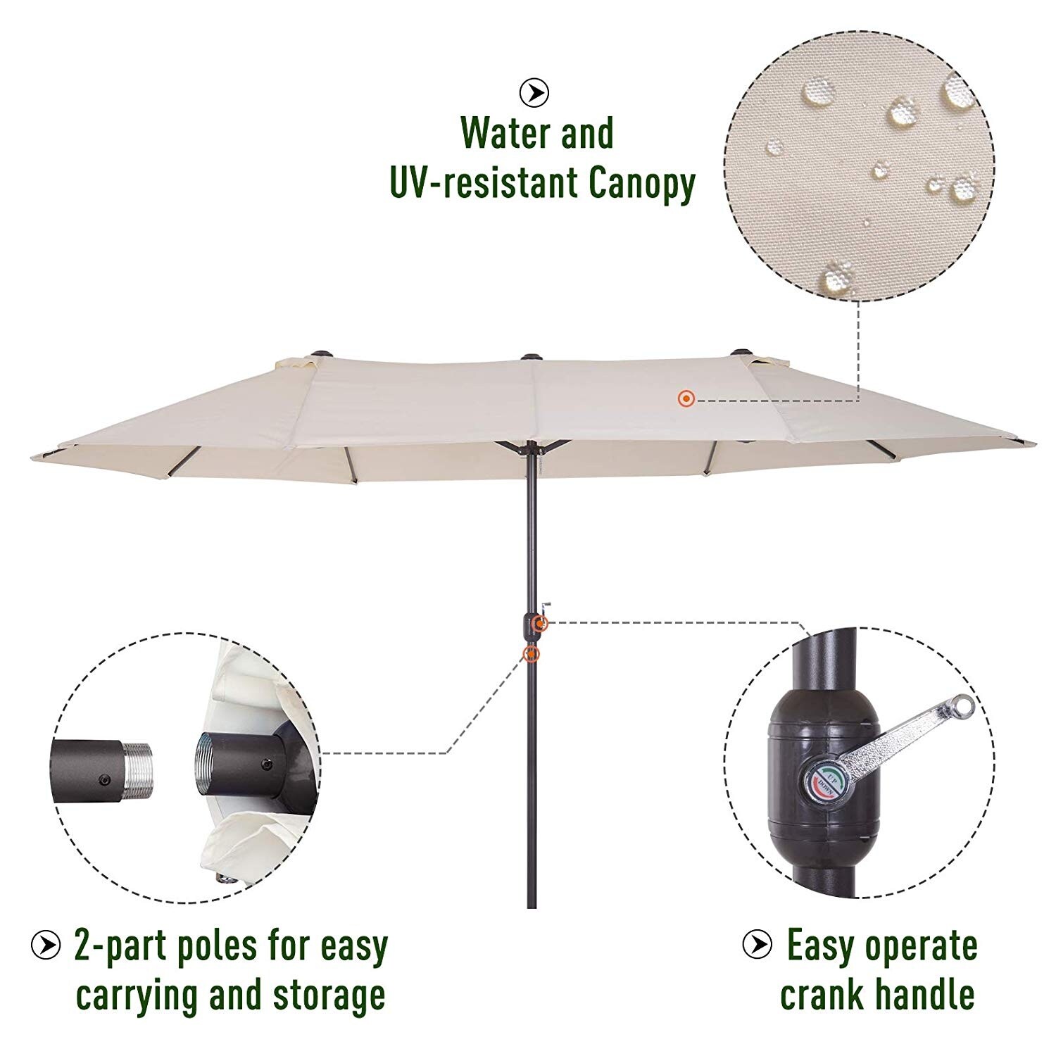 Outsunny 15 Outdoor Patio Umbrella With Twin Canopy Sunshade Steel