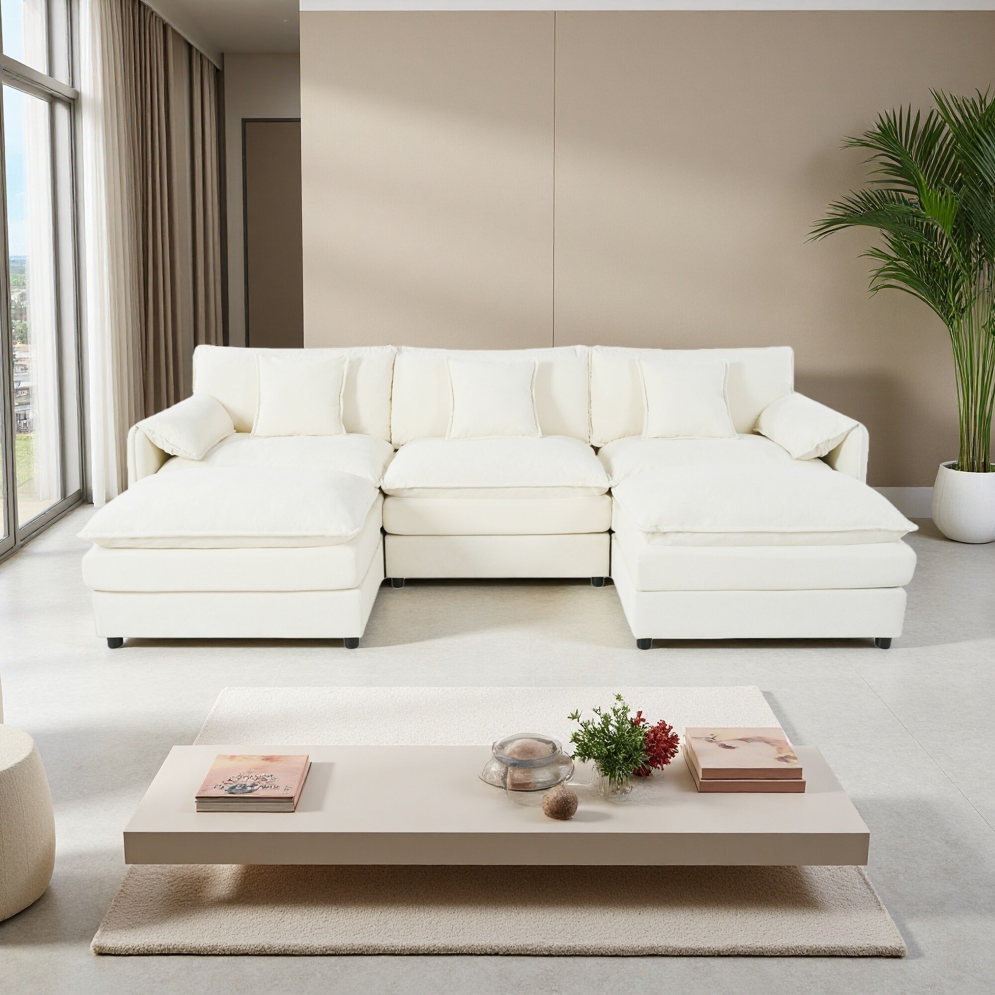 109.45" Chenille U-Shaped Oversized Modular Sectional Sofa with 2 Movable Ottomans (5-Seater)