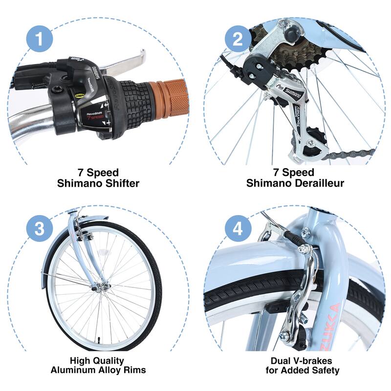 Ladies' Bike - Steel Frame, 7 Speeds, Multiple Colors - 26