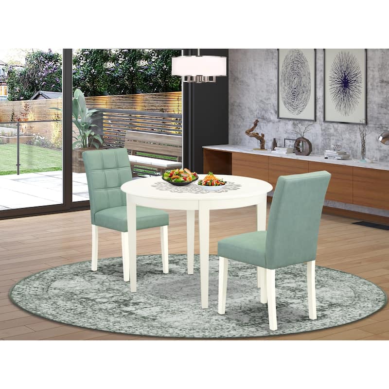 East West Furniture Dining Set Consists of a Round Kitchen Table and Chairs, Linen White (Pieces Options) - BOAS3-WHI-43