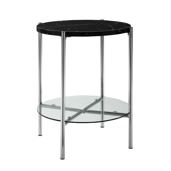 Delacora WE-BDF20SRDST Dawson 20" Long Marble Top Glass, Laminate, and Metal Accent Table