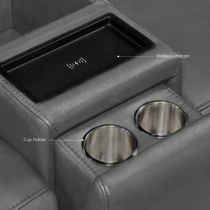 6PCS, 3 power Recliners, Leather Reclining Sectional with Wireless Charge & Pop-Out Cup Holders