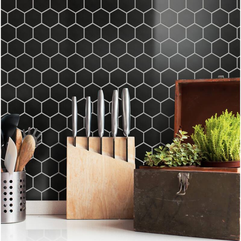 Merola Tile Metro 2" Hex Matte Black 11-1/8" x 12-5/8" Porcelain Floor and Wall Tile