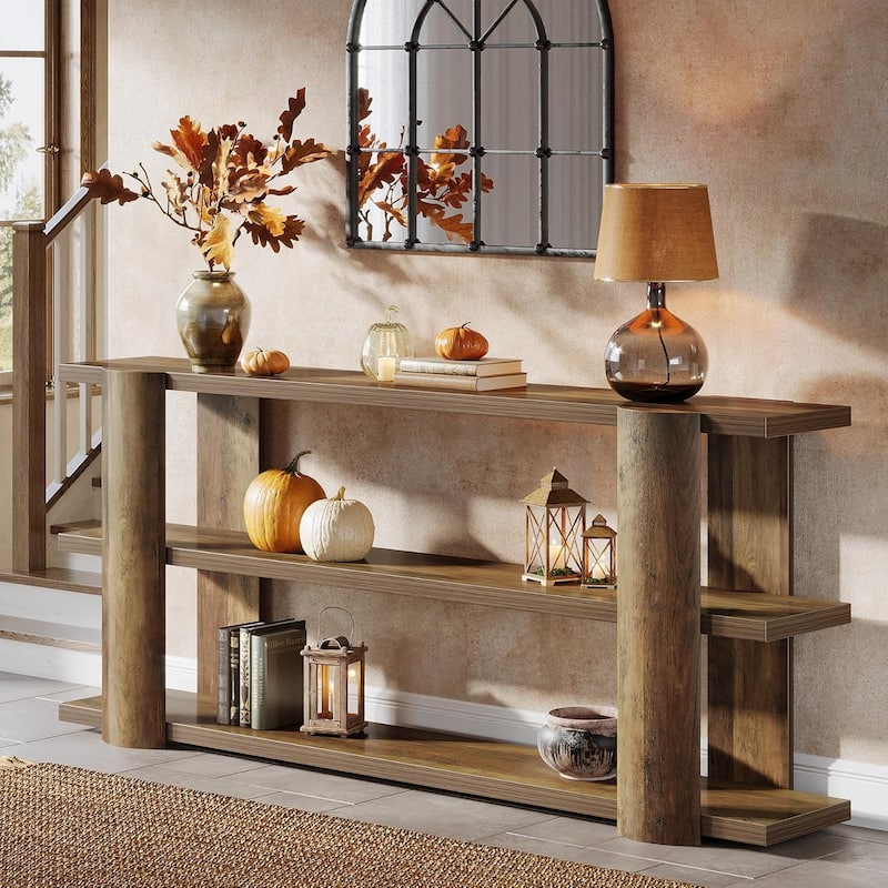 70.87" Farmhouse Extra Long Console Table, Narrow Wooden 3-Tier Sofa Table Behind Couch for Entryway, Living Room, Hallway Foyer