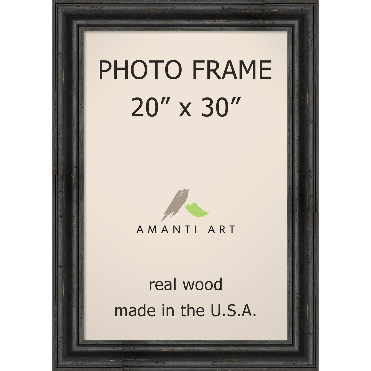 4x6 Scoop Molding Black Wood Picture Frame, Distressed