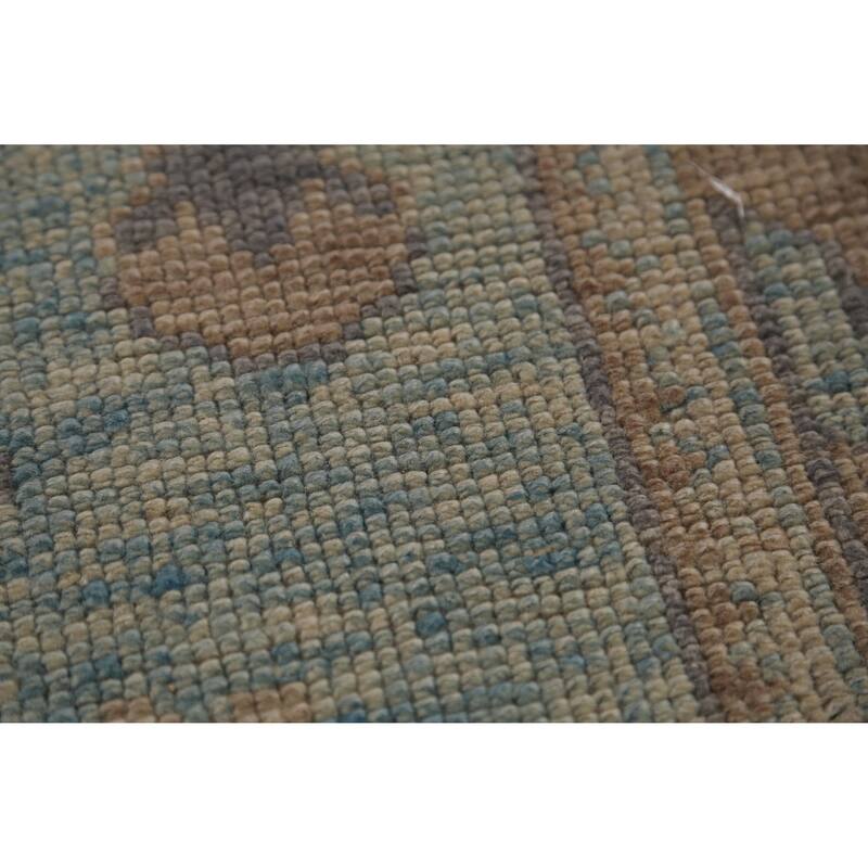 Hand Knotted Oriental 100% Wool Carpet Transitional Floral Navy Blue & Blues Oushak Runner Rug - 17' 2'' X 3' 4''