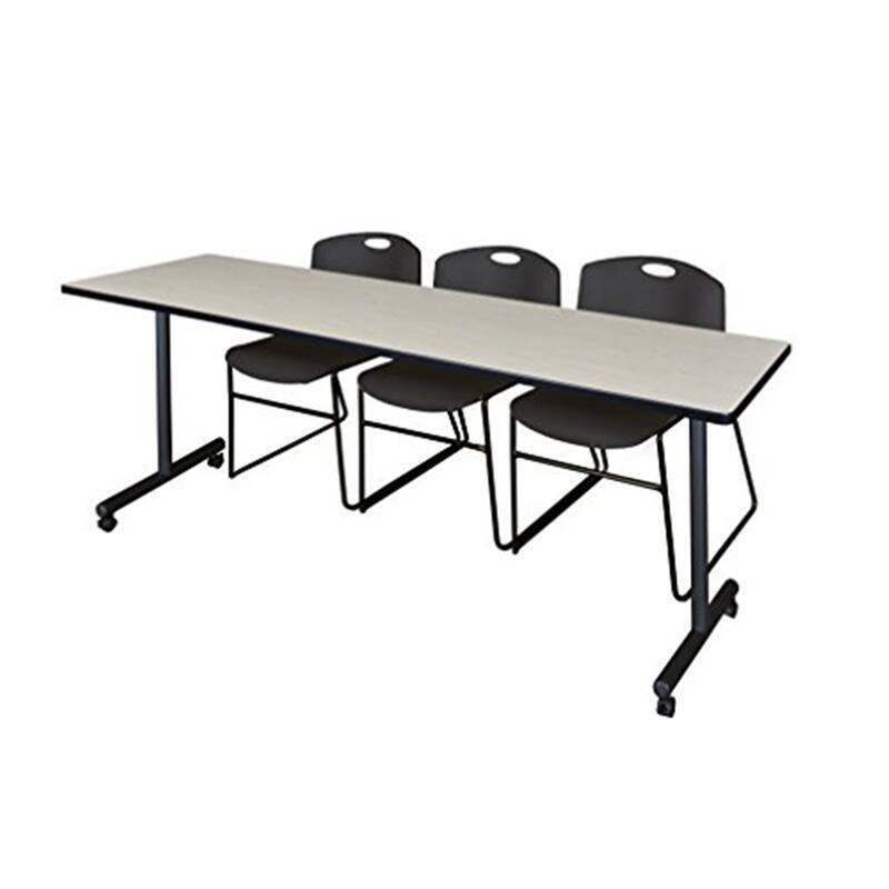84" x 24" Mobile Training Table- Maple & 3 Stack Chairs- Black