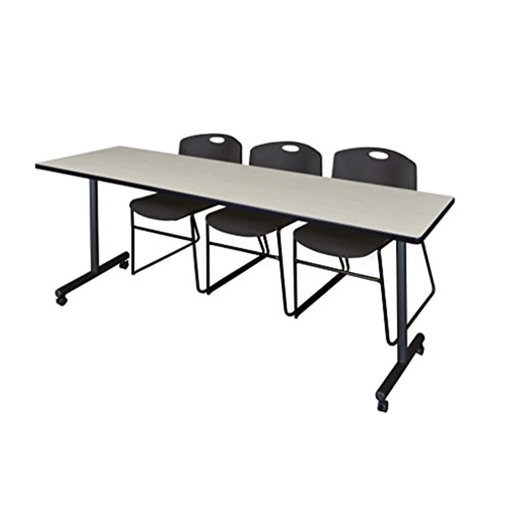 84" x 24" Mobile Training Table- Maple & 3 Stack Chairs- Black