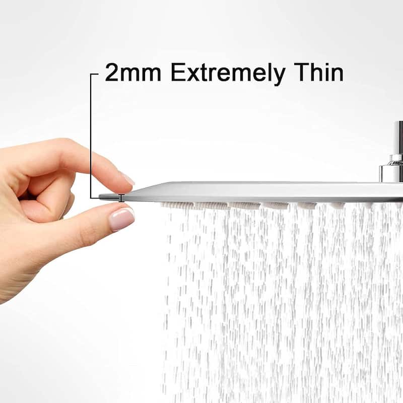 12 Inch Brushed Nickel Rain Shower Head,Square Ultra Thin 304 Stainless Steel High Pressure Shower Head Waterfall Shower Head