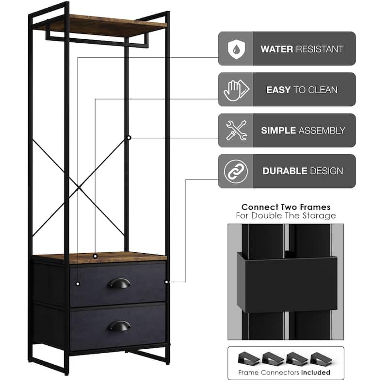 Clothing Rack with 2 Drawers - Tall Closet Stand Dresser for Bedroom