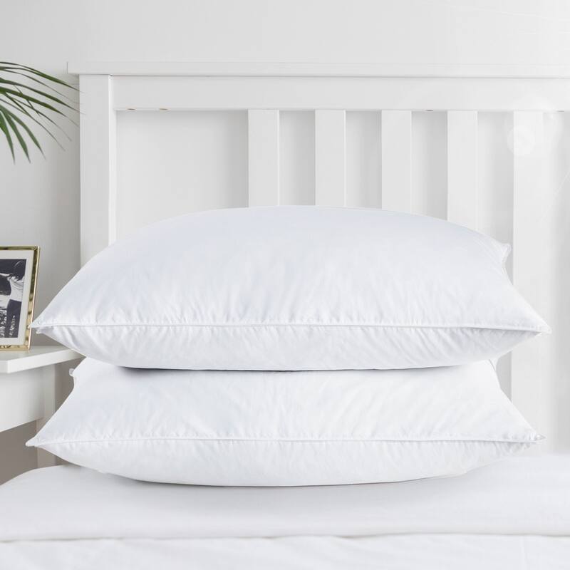 Feather and Polyester Blended Cotton Pillows - Set of 2 - White - Standard
