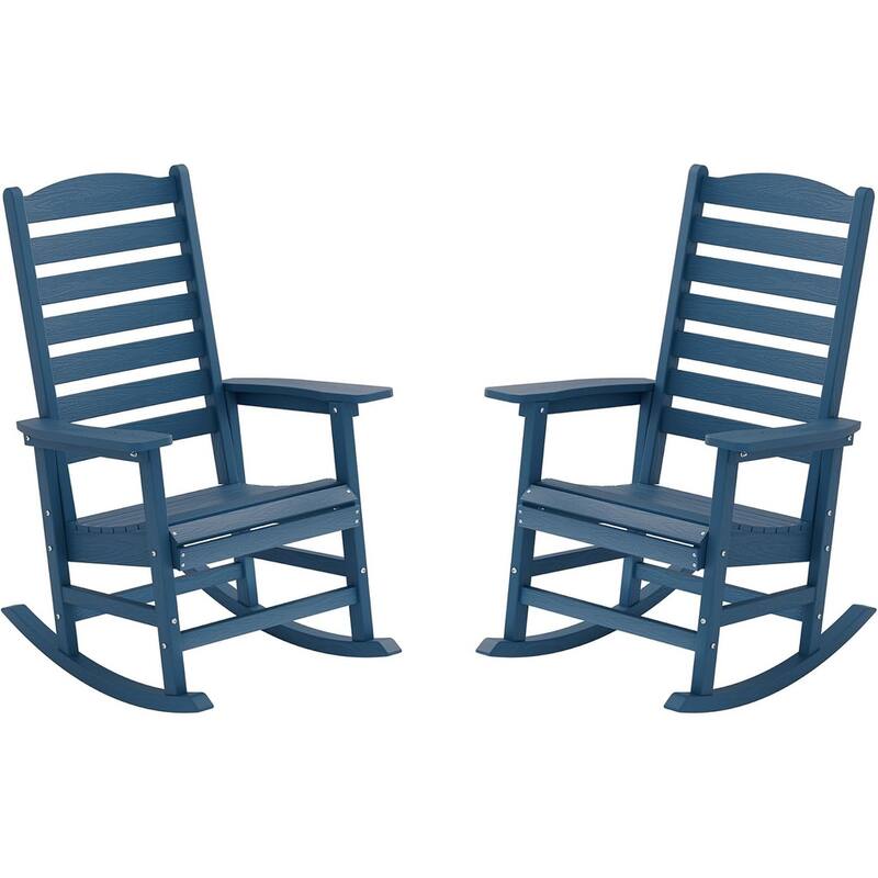 WINSOON All Weather HIPS Outdoor Rocking Chair with Curved Backrest - Set of 2 - Navy Blue