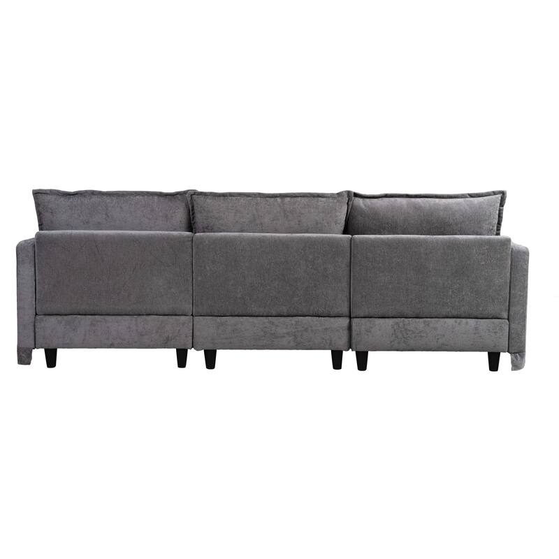 93.31" Faux Linen Modular Sectional Sofa with Ottoman, Wood Frame