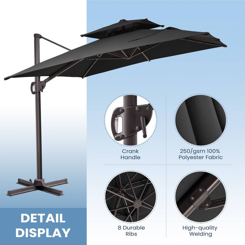 11 x 9 ft Patio Cantilever Offset Umbrella with Base Stand