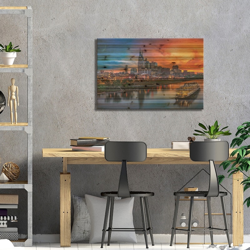 Southern Sky Sunset Over Nashville Print On Wood by Jonathan Ross Photography - Multi-Color