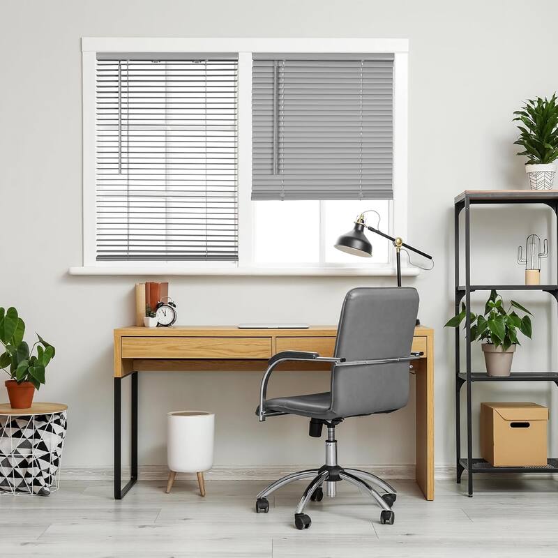 Calyx Interiors Light Gray Cordless 1-Inch Vinyl Room Darkening Mini Blind