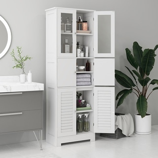 HOMCOM 67" Tall Narrow Bathroom Storage Cabinet - Farmhouse Style With Barn Door-506410